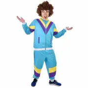 80's Tracksuit Costume Adult Mens Blue Scouser Sport Retro 1980s