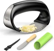 Garlic Press Rocker - Stainless Steel Garlic Mincer Crusher and Peeler (2019)