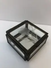 Vintage Brass & Glass Display Mini Case BOX with Etched flower 1.75”