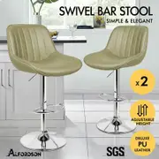ALFORDSON 2x Bar Stools Gas Lift Leather Bar Chairs Kitchen Swivel Wendy GREEN