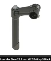 BLACK LOWRIDER BICYCLE STEM GOOSENECK 22.2MM, 2 BOLT, BEACH CRUISER CHOPPER