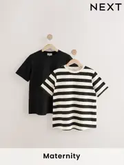Neutral Stripe And Black Maternity Nursing T-Shirts 2-Pack (AM2700) | $79