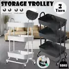 3 Tiers Kitchen Bathroom Storage Trolley Cart Steel Rack Shelf Organiser Wheels