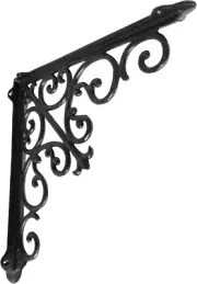 Decorative Shelf Brackets, 1 Pack of 15 X 2 X 15 Inch, Black Cast Iron Wall Shel