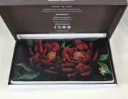 Anuschka Hand Painted Leather RFID Two Fold Clutch Wallet Red Black Floral