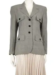 Grey Wool Single Breasted Plaid Blazer
