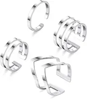 [Kakonia] 4Pcs 316L Stainless Steel Stackable Knuckle Midi Rings for Women's Minimalist Chevron V Ring Line Adjustable Nail Thumb Ring Set