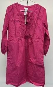 Tommy Bahama Dress -M- Pink Salina Key Poplin Split-Neck Tasseled Coastal Boho
