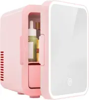 Mini Fridge, 5L AC/DC Small Refrigerator with Dimmable LED Mirror, Portable Cool