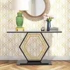 120cm Modern Marble Console Table Entryway Hall Accent Table Gold & Black Metal
