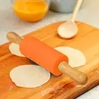 Wooden Handle Rolling Pin Pastries Roller Set of 2 Small Silicone Pins for Kids'