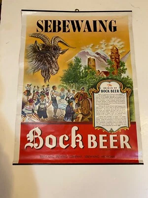 Sebewaing Brewing Co 1948 BOCK BEER Advertising Poster w/Goat & Origins ~ BW456