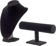 Set De Exhibicion De Joyas En Terciopelo Negro Soporte T Bar Y Busto De Maniquí
