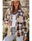 Azura Exchange Khaki Thermal Knit Plaid Patchwork Shacket Women Shirts