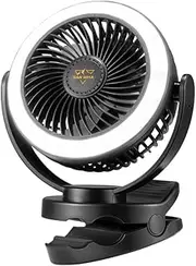 San Hima Camping Clip Fan with LED Light, 10000mAh Rechargeable Battery Powered Outdoor Tent Fan with Clip and Hook, 4 Speed, 12V Personal USB Desk Fan for Outdoor Camping, Fishing, RV, Travel, Office
