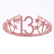 Rose Gold Metal Rhinestone Age 13 with Stars Birthday Tiara