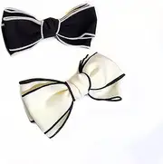Rugelyss 2 PCS Big Hand-made Grosgrain Ribbon Solid Color Black and White Hair Bows Spring Clip Hair Accessories for Girls or Women