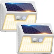 White Frame Solar Motion Sensor Lights Outdoor - 2 Packs, 180LED Warm Solar Wall