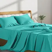LINENOVA 3 Piece Single Bed Sheet Set- 1200TC Ultra-Soft Microfibre Bed Sheets - Fitted Sheet & Flat Sheet & Pillowcases- Wrinkle, Fade, Stain Resistant - Deep Pocket (Teal, Single)