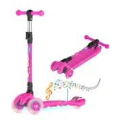 Advwin Foldable Kids Scooter w/ Music Light Up 3 Wheels Pink