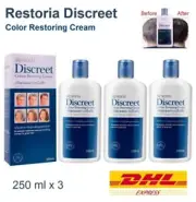 3 x Restoria Discreet Grey Hair Covering Hair Colour Restoring Cream 250 ml