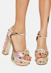 [AZALEA WANG] Pink Cici Jeweled Platform Heels