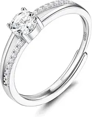 [Kakonia] Women's 925 Sterling Silver Ring Adjustable 18K Gold Silver Ring Classic Rounde Cubic Zirconia Engagement Wedding Eternity Promise Thumb Ring Silve Ring for Women