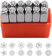 Tlimus 12pcs Flower Design Metal Stamp Set, 6MM (1/4”) Animal Theme Metal Punch Stamp Kit DIY Arts and Crafts Supplies Stamping Accessories, Leather, Wood