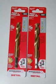 2x Milwaukee SHOCKWAVE Red Helix Titanium Twist Drill Bit Quad Edge Tip 7/16"