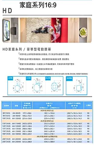 UNICO 攸尼可 海力克士系列 AH-135HD 豪華型電動蓆白布幕 135吋 16:9 家庭劇院 (10折)