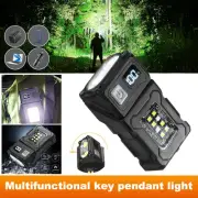 Mini COB LED Key Ring Flashlight Work Light Pocket Torch 7Mode USB Rechargeable