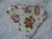 Floral Pigs Beige Bandana Dribble Bibs Cotton Front Towelling Back Handmade