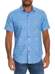 Robert Graham Men's Highland Short Sleeve Button Down Shirt Light Blue