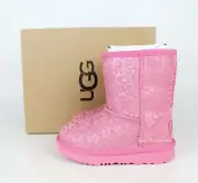 NEW UGG Classic II Glitter Leopard Boot, Toddler 7, Wild Berry