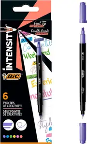 Pack 6 BIC Intensity Dual Tip Highlighter Felt Pens with Chisel Nib and Fine Tip (0.4 mm)