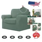 Premium Stretch Sofa Cover Set with Elastic Closure - Dark Cyan Checkered Design