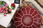 Moroccan Grain Leather Ottoman Pouf Pouffe Footstool STITCHED Vintage