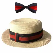 Boater Straw Hat & Bow Tie Set