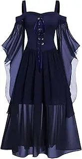 [JMEDIC] Gothic Dress for Women,Straps Criss Cross - Straps Criss Cross Women Dress Butterfly Sleeve Cold Shoulder Back Zipper Punk Dress