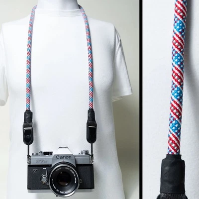 American Flag Red, White & Blue Rope Camera Neck Strap w/ Peak Design Anchors