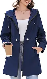 [Durio] Women's Thin Rain Jacket Waterproof Foldable Raincoat with Hood Lightweight Breathable Long Windbreaker Jacket Travel Rain Poncho for Women, navy, S