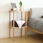 Solid Wood Side Table, 2-Tier Narrow End Table with Storage Shelves for Small Pl