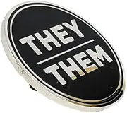 [Hokum and Snark] They Them Pronoun Pin Silver and Black Circular Hard Enamel Nonbinary Pronoun Button Badge, 1 inch, Metal enamel Zinc, star
