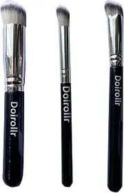 [Doirollr] Foundation Contour Conceal Brush Set of 3PCS, Angled Synthetic Kabuki Brush for Blending Setting Buffing with Liquid, Cream and Powder (170S/270S/370S)