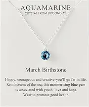 [Philip Jones] March (Aquamarine) Birthstone Necklace Created with Zircondia® Crystals, Silver Plated, zircondia® crystal