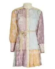 ZIMMERMANN Dancer Lantern Spliced Mini Dress Silk Size 2 NWT