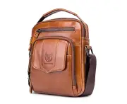 BUFF CAPTAIN 777 Men Leather Shoulder Bag First-Layer Cowhide Retro Large Capacity Satchel(Yellow Brown)