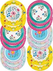 Talking Tables Colorful Floral Paper Plates Disposable Tableware, Great For Afternoon Tea Party Table Decorations| Festival, Picnic, Kids Encanto Themed Birthday Party 9”, Pink Blue Yellow, Pack of 12