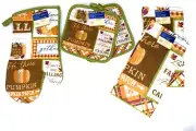 Fall Thanksgiving Pumpkin Patch Kitchen Oven Mitt, Towels, Pot Holder ~ Set of 5