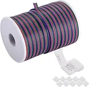 C-able 100ft(30.5m) 22 AWG 4Pin RGB Wire Extension Cable with Spool, Led Lights Wires Strip Extend Wire for 5050 3528, with 8PCS RGB Led Strip Connectors